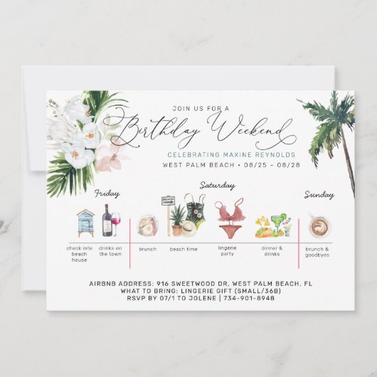 Geburtstagswochenende | Palm Beach Einladung (Vorderseite)