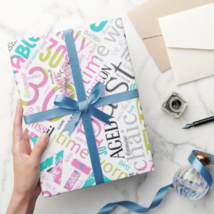 GeburtstagsWord Cloud Dreißig Rosa ID266 Geschenkpapier