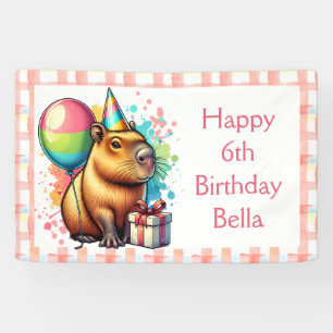 Geburtstagswünsche für Mädchen mit rosa Capybara- Banner
