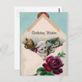 Geburtstagswünsche - Kätzchen im Umschlag - Postka Postkarte (Vorne/Hinten)