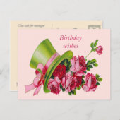 Geburtstagswünsche, Spitzenhut und Rosen Postkarte (Vorne/Hinten)