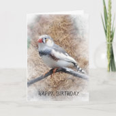 Geburtstagszebrafinch auf Zweig Karte (Vorderseite)