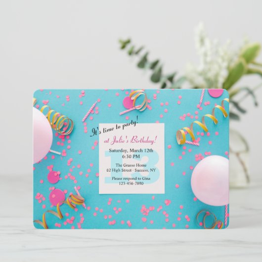 Geburtstagszeit Einladung (Stehend Vorderseite)