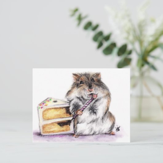 Geburtstagszeit (Hamster) Schlichte Postkarten (Stehend Vorderseite)