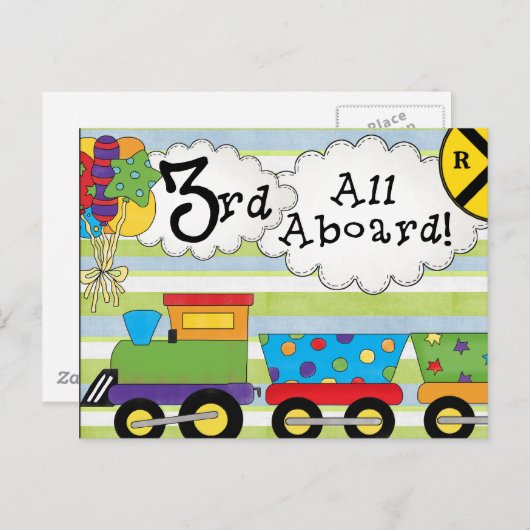 Geburtstagszug 3. Geburtstag Einladungen (Vorne/Hinten)