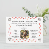 Geburtsurkunde für Puppy Einladung (Stehend Vorderseite)