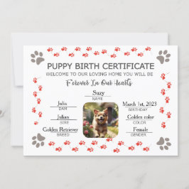 Geburtsurkunde für Puppy Einladung