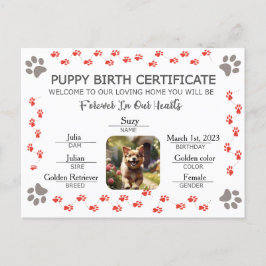 Geburtsurkunde für Puppy Feiertagspostkarte
