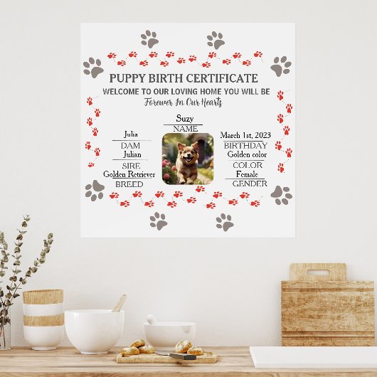 Geburtsurkunde für Puppy Poster (Küche)