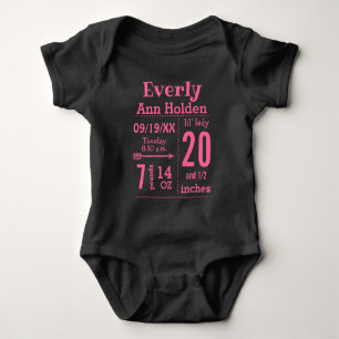 Geburtsurkunde Statistiken Pink und Schwarz für Ba Baby Strampler