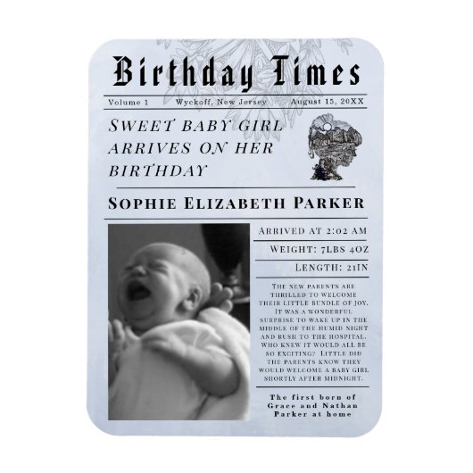 Geburtszeiten Neugeborenen Geburt Magnet (Vertikal)