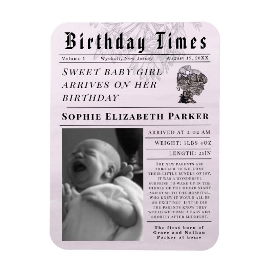 Geburtszeiten Neugeborenen Geburt Magnet (Vertikal)