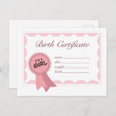 Geburtszeugnis für Mädchen Postkarte (Vorne/Hinten)