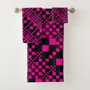 Gecheckt, Karo - Magenta und Schwarz Badhandtuch Set