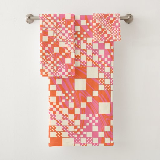 Gecheckt, Karos - Rosa, Orange und Creme Badhandtuch Set (Insitu)
