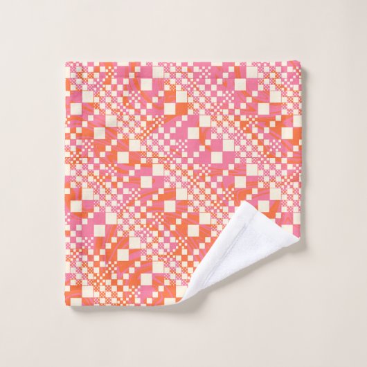 Gecheckt, Karos - Rosa, Orange und Creme Badhandtuch Set (Waschlappen)