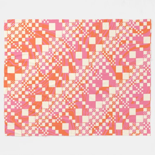Gecheckt, Karos - Rosa, Orange und Creme Fleecedecke (Vorderseite (Horizontal))