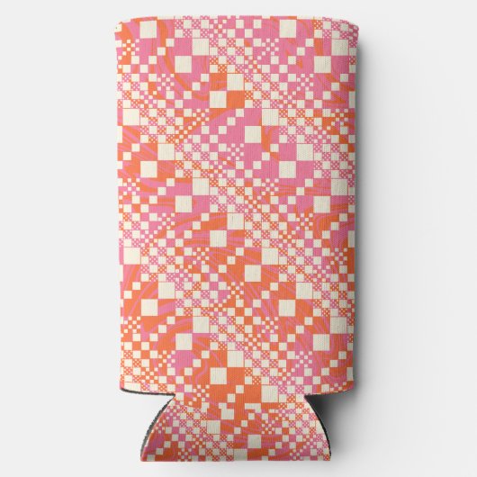 Gecheckt, Karos - Rosa, Orange und Creme Selters Dosenkühler (Rückseite)