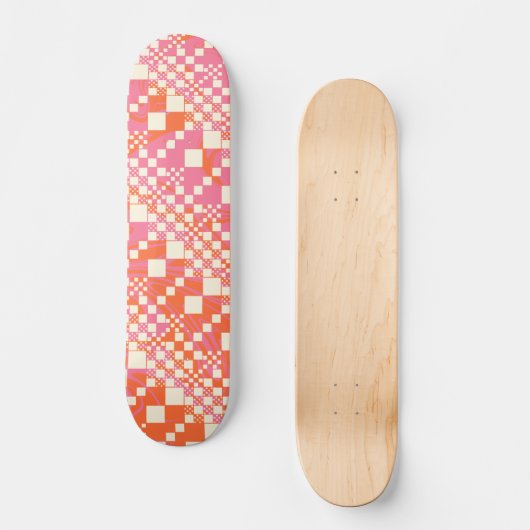 Gecheckt, Karos - Rosa, Orange und Creme Skateboard (Vorderseite)