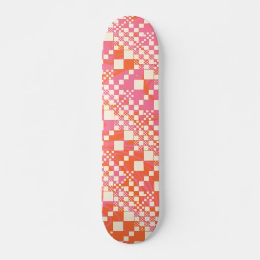 Gecheckt, Karos - Rosa, Orange und Creme Skateboard (Vorne)
