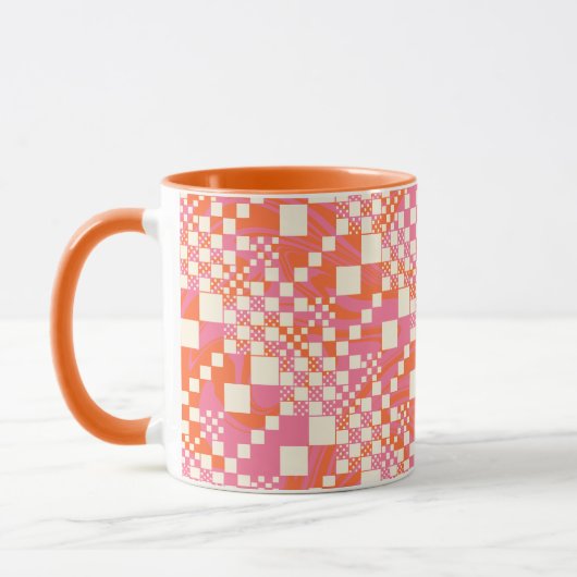 Gecheckt, Karos - Rosa, Orange und Creme Tasse (Links)