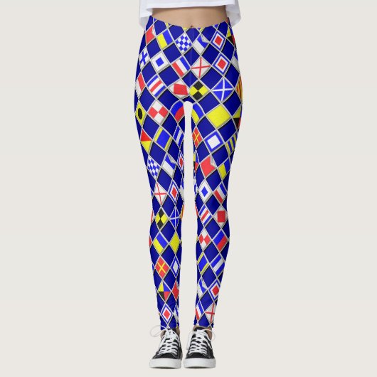 Gecheckte Nautic Signal Flags Navy Blues Leggings (Vorderseite)