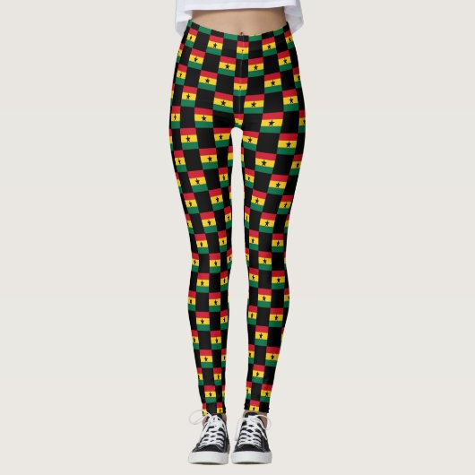 Gechecktes Ghana-Flag-Muster Leggings (Vorderseite)