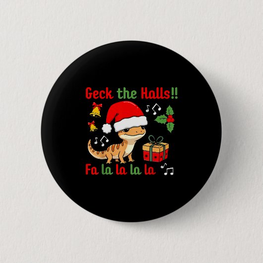 Geck The Halls Leopard Gecko Christmas Pun Pet Own Button (Vorderseite)