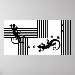 Gecko - abstrakte schwarz-weiße Streifen Poster