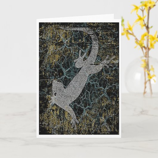 Gecko (antikes Design) Grußkarte Karte (Gelbe Blume)
