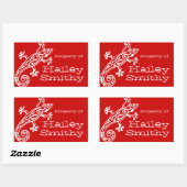 Gecko-Buchschild-Name Rot-weiße ID-Aufkleber Rechteckiger Aufkleber (Blatt)