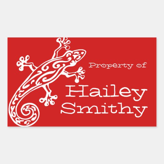 Gecko-Buchschild-Name Rot-weiße ID-Aufkleber Rechteckiger Aufkleber (Vorderseite)
