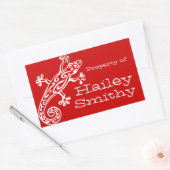 Gecko-Buchschild-Name Rot-weiße ID-Aufkleber Rechteckiger Aufkleber (Umschlag)