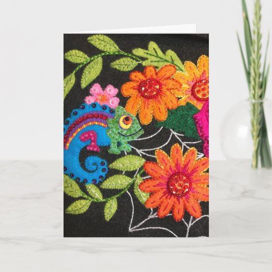 Gecko Eidechse gesteppt Filz Geburtstag Karte (Vorderseite)