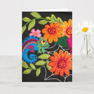 Gecko Eidechse gestickte Filzperlen Pailletten Karte