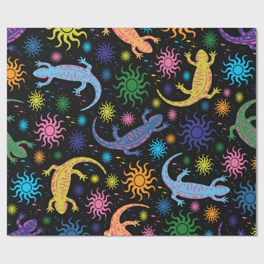 Gecko-Eidechse mehrfarbig ganz über Druck Geschenkpapier (Flach)