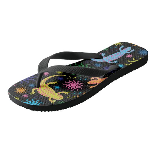 Gecko-Eidechsen mehrfarbig ganz über Druck Badesandalen (Schrägansicht)