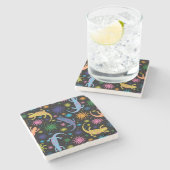 Gecko-Eidechsen mehrfarbig ganz über Druck Steinuntersetzer (Seitenansicht)