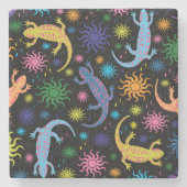 Gecko-Eidechsen mehrfarbig ganz über Druck Steinuntersetzer (Vorderseite)