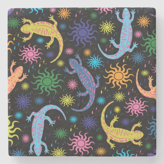 Gecko-Eidechsen mehrfarbig ganz über Druck Steinuntersetzer (Vorderseite)