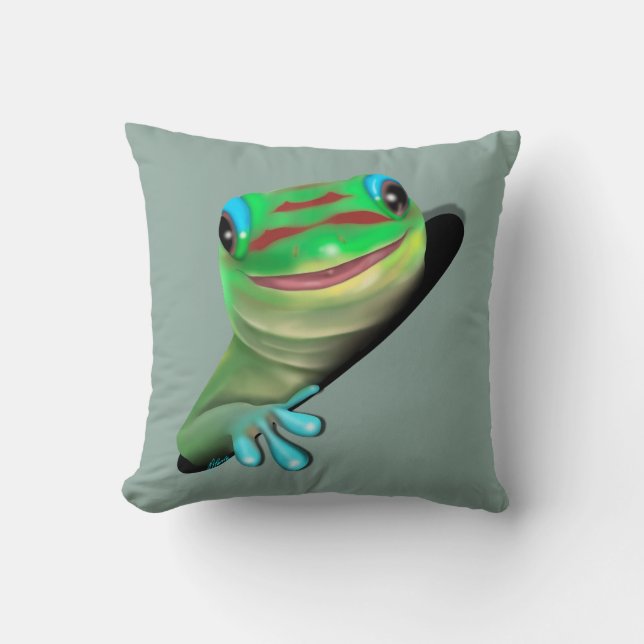 Gecko in einem Loch Kissen (Vorderseite)
