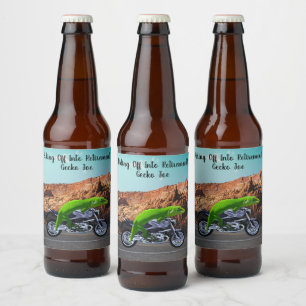 Gecko Joe Motorcycle geht in Rente Bierflaschenetikett