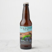 Gecko Joe Motorcycle geht in Rente Bierflaschenetikett (Vorderseite)