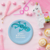 Gecko Lizard Blue Individuelle Name Kindergeburtst Pappteller (Party)