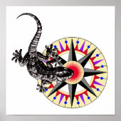 Gecko Lizard & Compass Rose Poster (Vorne)