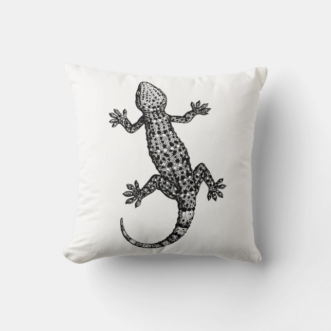 GECKO LIZARD ILLUSTRATION IN SCHWARZ UND WEISS KISSEN (Vorderseite)