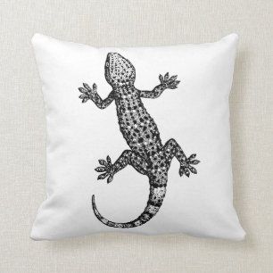 GECKO LIZARD ILLUSTRATION IN SCHWARZ UND WEISS KISSEN