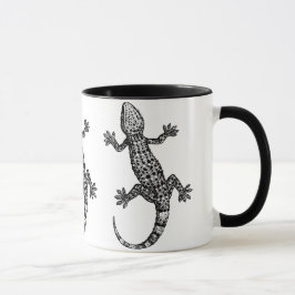GECKO LIZARD ILLUSTRATION IN SCHWARZ UND WEISS TASSE