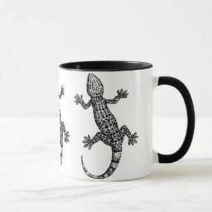 GECKO LIZARD ILLUSTRATION IN SCHWARZ UND WEISS TASSE