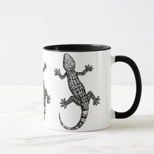 GECKO LIZARD ILLUSTRATION IN SCHWARZ UND WEISS TASSE (Rechts)